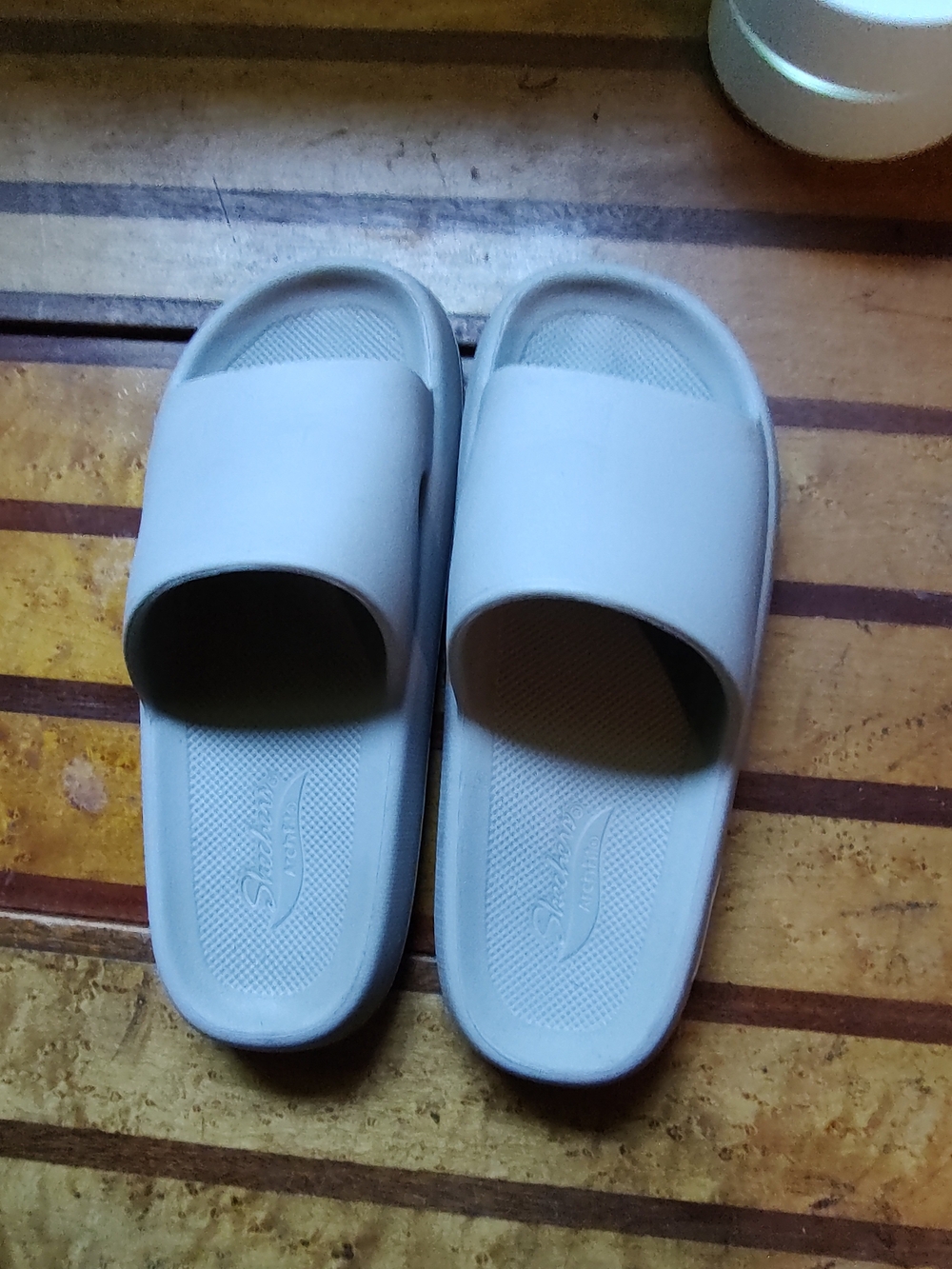 Sketchers Arch Fit Foamies Dark Horizon In Taupe Slip-On Slides